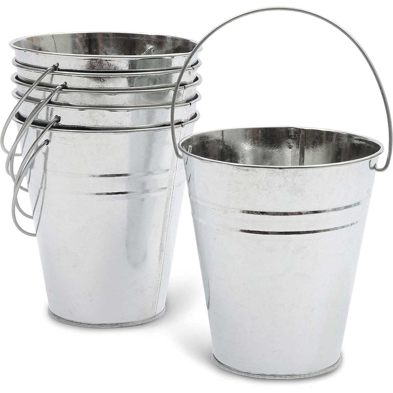 Galvanized Metal Buckets for Home Decoration (5 Inches, 6 Pack)